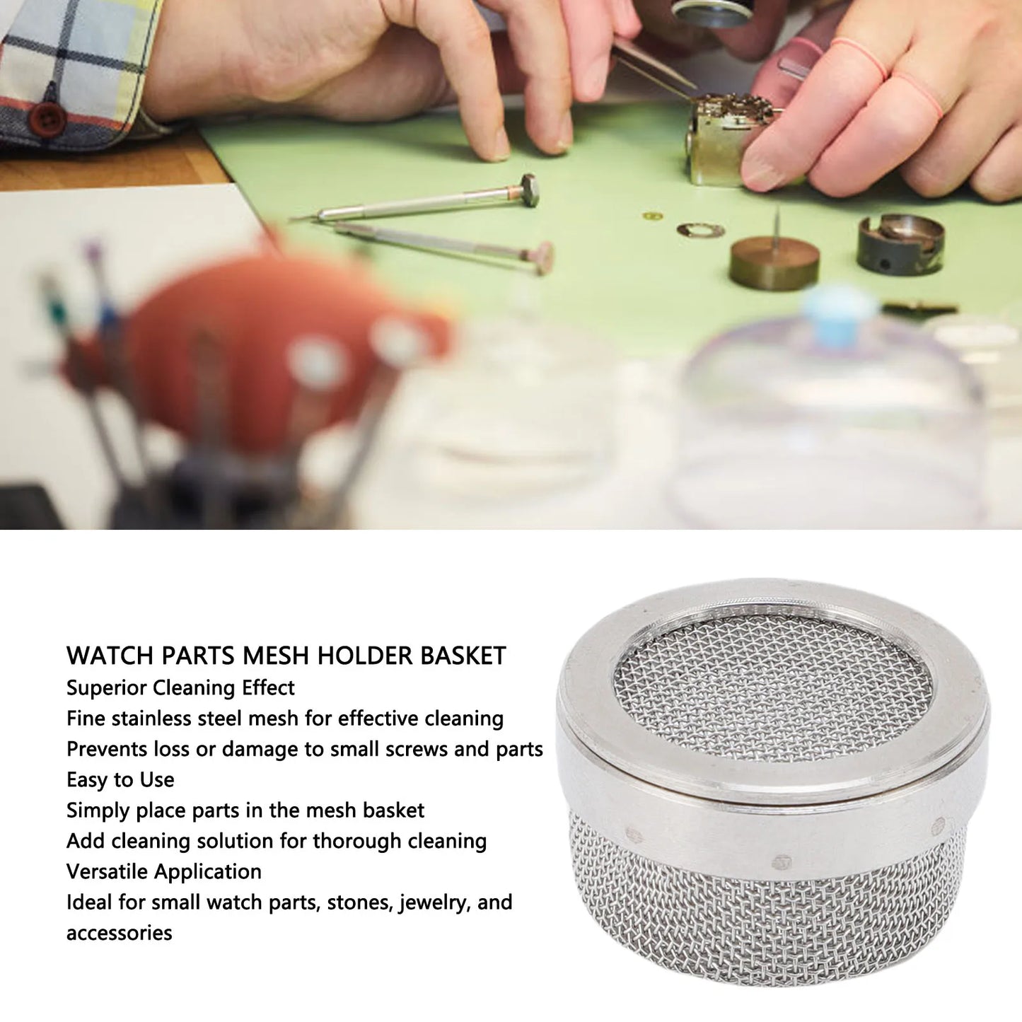 Watch Parts Cleaning Basket - Stainless Steel Mesh Holder for Watch Repair, Jewelry & Small Components