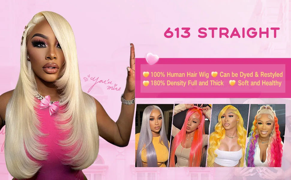40-42 Inch 613 Blonde HD Lace Front Wig – 13x6 Straight Human Hair, 250% Density Brazilian Wig for Women