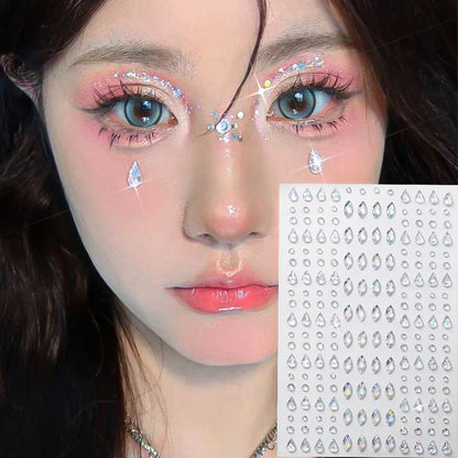 3D Holographic Teardrop Rhinestone Stickers - Self-Adhesive Crystal Diamond Face, Eye & Hair Decoration Tattoos