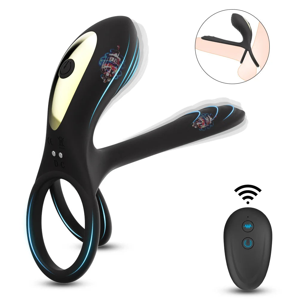 Double-Ring Vibrating Penis Ring – Dual Motor Delay Ejaculation & Erection Enlargement Adult Sex Toy