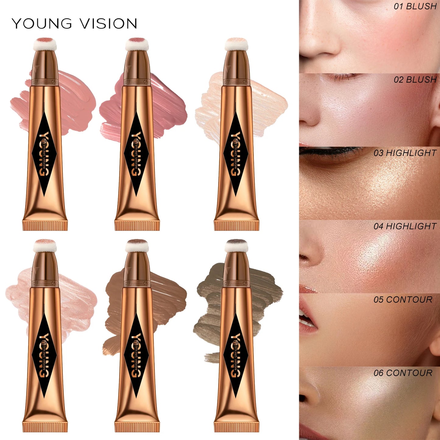 YOUNG VISION Air Cushion Powder Blusher - High Gloss Stick Rouge Makeup Liquid, 6 Color Options