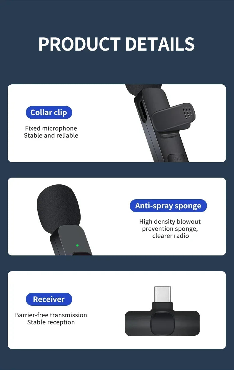 Basix Wireless Lavalier Microphone – Mini Windproof Audio Recorder with Replaceable Wool for iPhone 16, Vlog & YouTube Shooting