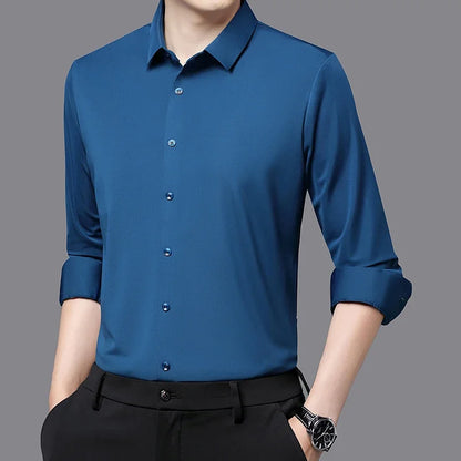 Men's Ultra-Stretch Shirt - Silky Long Sleeve Business & Casual Dress Shirt