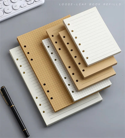 45 Sheets A5 A6 A7 Loose Leaf Notebook Refill – Spiral Binder Pages, Lined, Blank & Grid Craft Paper Stationery