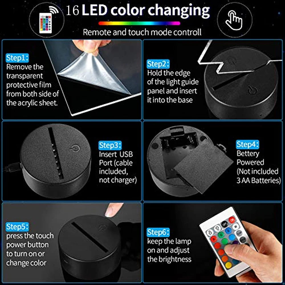 3D Illusion Stitch Night Light - Remote Control & Smart Touch Room Decor Lamp, Perfect for Birthdays, Valentine's Day, Christmas Gifts