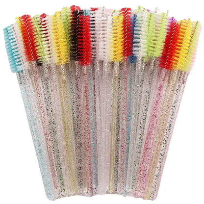 50-Pack Disposable Crystal Eyelash Brush Combs – Professional Eyelash Extension Mascara Wands for Makeup and Beauty Tools