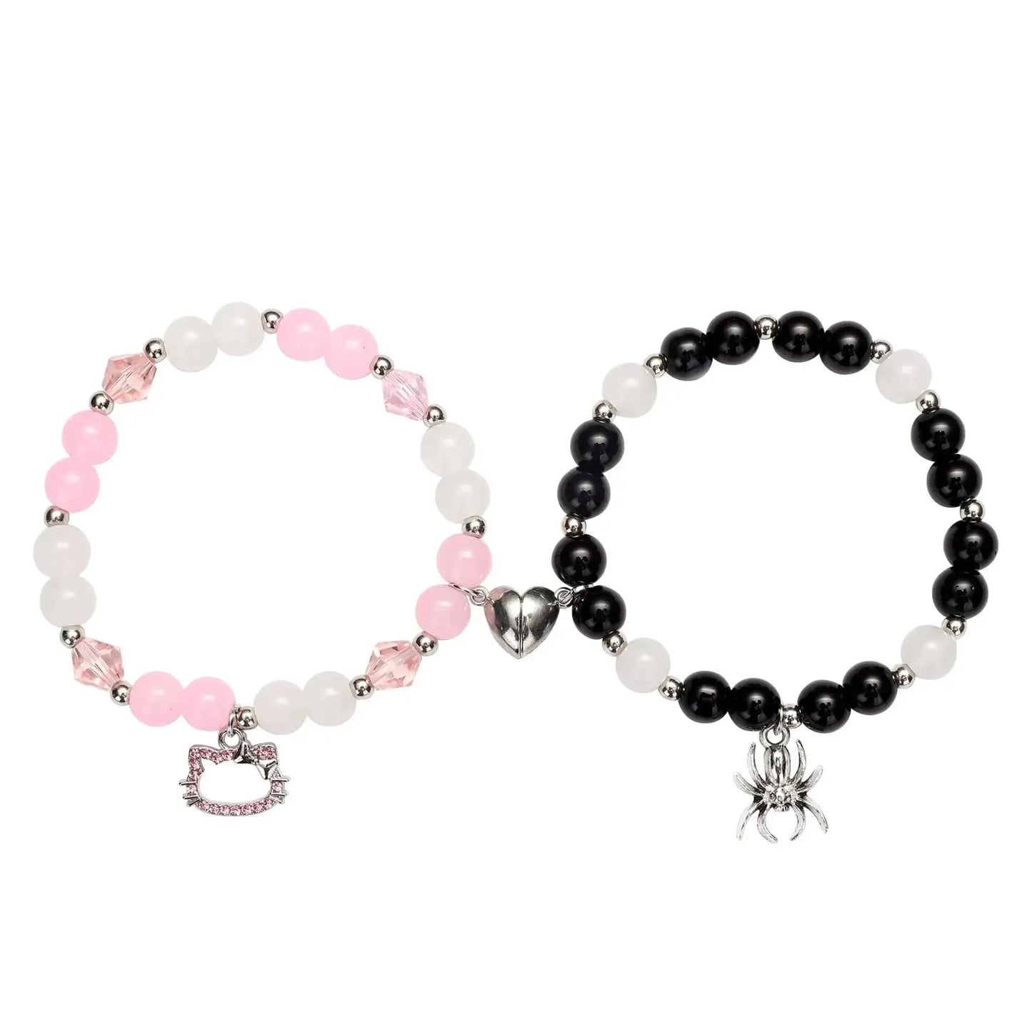 2-Piece Spider Cat Beaded Bracelet Set - Cat Eye Heart Friendship Bracelets with Colorful Beads for Best Friends