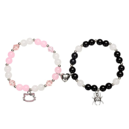 2-Piece Spider Cat Beaded Bracelet Set - Cat Eye Heart Friendship Bracelets with Colorful Beads for Best Friends