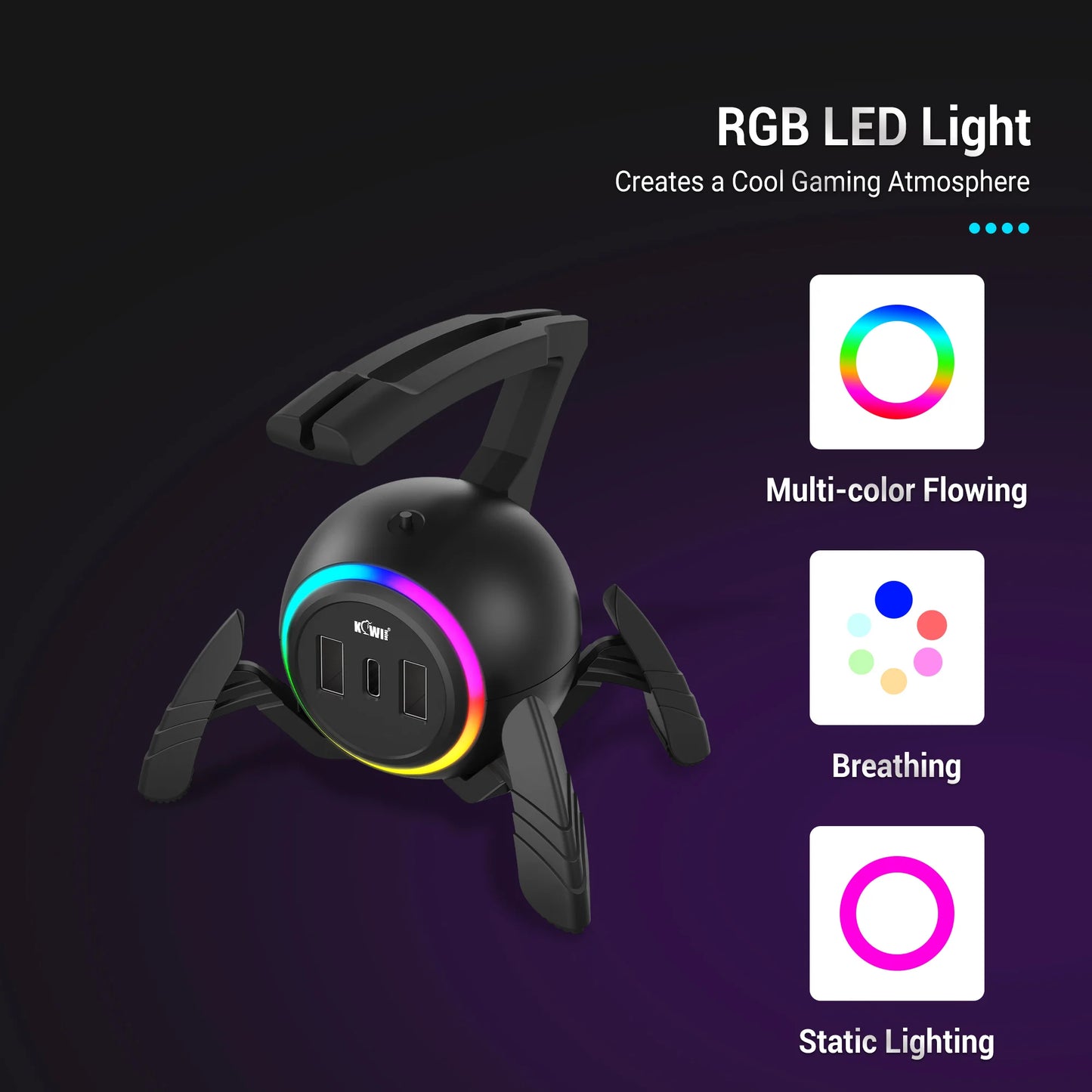 RGB Mouse Bungee with USB Hub – Flexible Mouse Cable Holder and Cord Organizer for Gaming and Esports