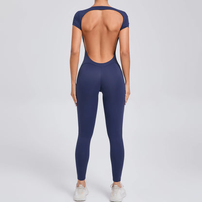 Women’s One-Piece Padded Backless Yoga Romper – Quick-Dry Workout Bodysuit & Sports Jumpsuit
