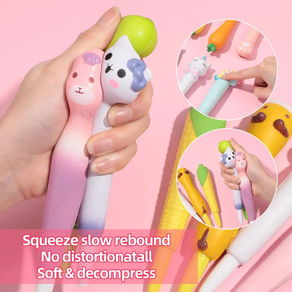 Kawaii Squishy Gel Pens – Cute Animal and Fruit-Shaped Stress Relief Pens for School and Office Supplies