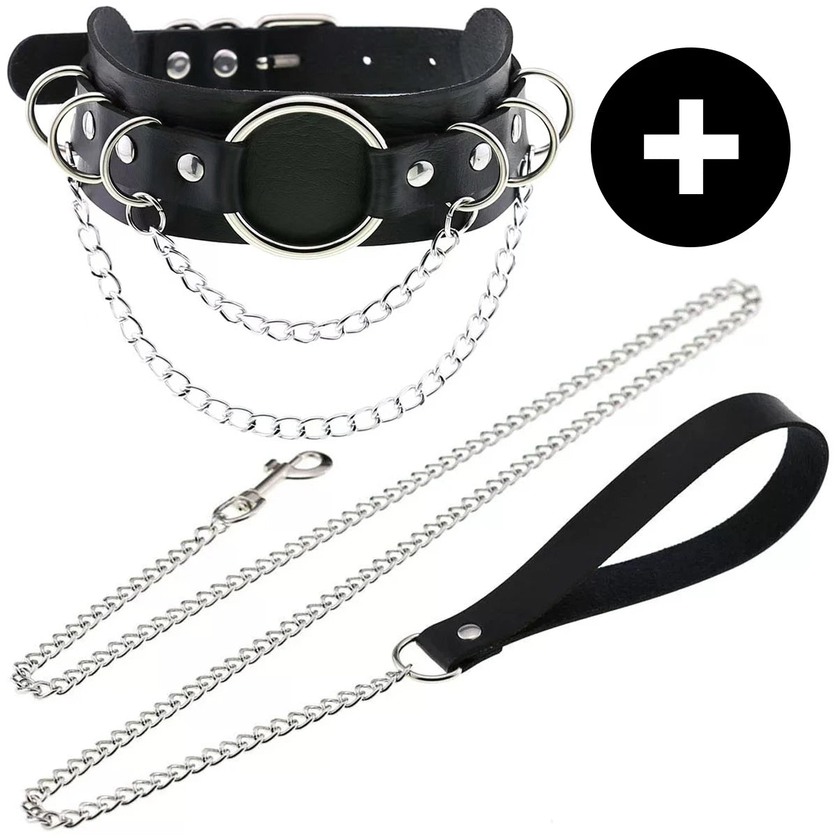 Gothic Punk PU Leather O-Ring Choker - Adjustable Collar Necklace for Women, Halloween & Alternative Fashion