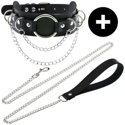 Gothic Punk PU Leather O-Ring Choker - Adjustable Collar Necklace for Women, Halloween & Alternative Fashion