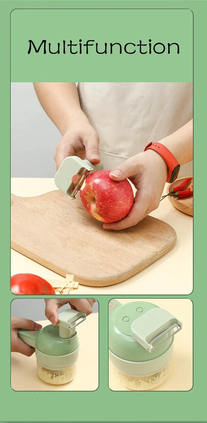 4-in-1 Electric Vegetable Cutter – Handheld Wireless Food Chopper, Garlic Masher & Meat Grinder