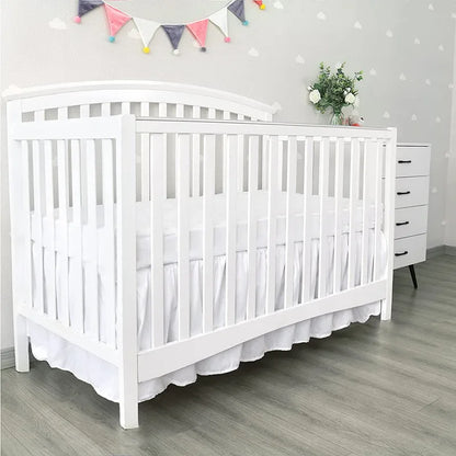 Premium Crib Bed Skirt with White Sheet – 4-Sided Pleated Ruffle Nursery Bedding for Baby Boys & Girls Toddler Beds