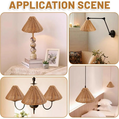2-Pack Rattan Clip-On Lamp Shades - Empire Cone Replacement Shades for Chandeliers & Floor Lamps