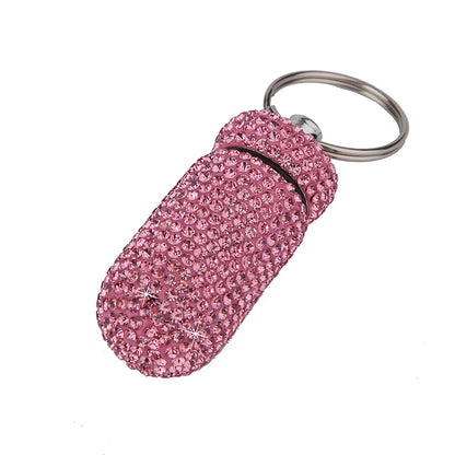 Sparkling Rhinestone Mini Pill Case - Portable Aluminum Alloy Medicine Organizer & Storage Bottle