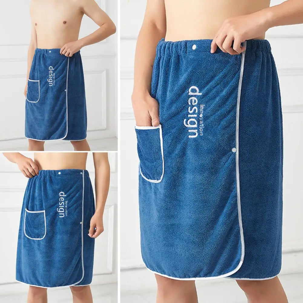 Men’s Quick Dry Grooming Towel - Secure Buckle Bath Wrap with Pocket for Gym, Spa, Sauna and Shower Use
