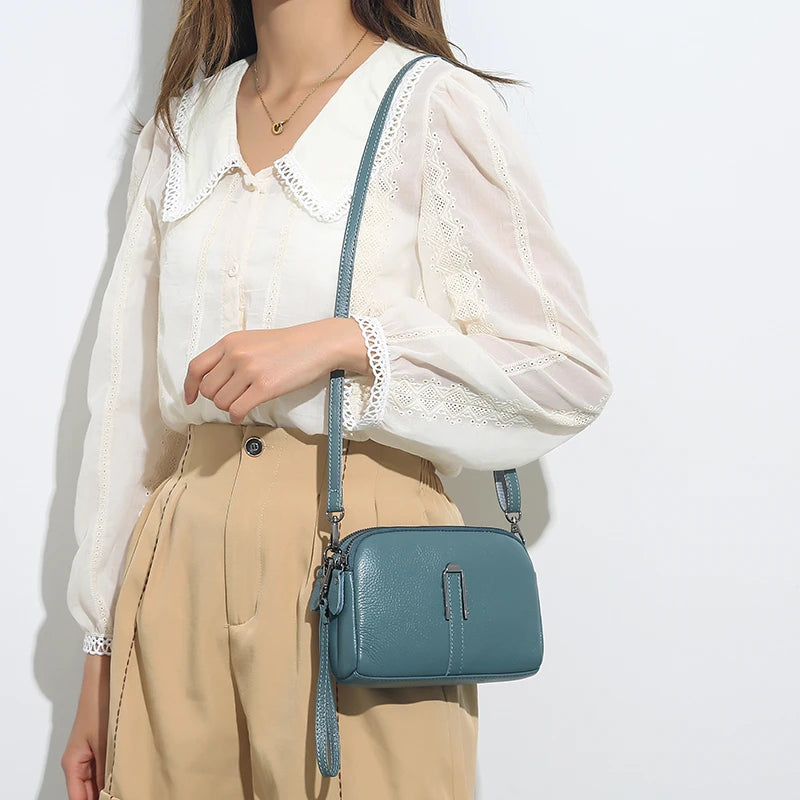 Luxury Genuine Leather Women's Crossbody Bag – Solid Color Shoulder Bag, Clutch & Messenger Purse