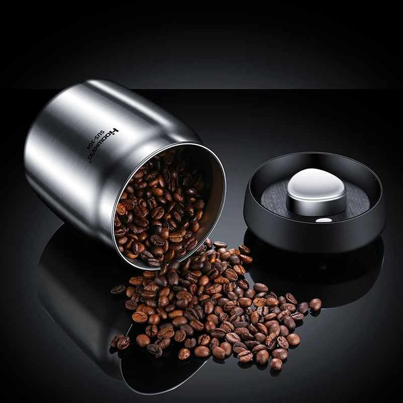 Vacuum Sealed Coffee Bean Storage Tank – 304 Stainless Steel Moisture-Proof Food Jar for Home