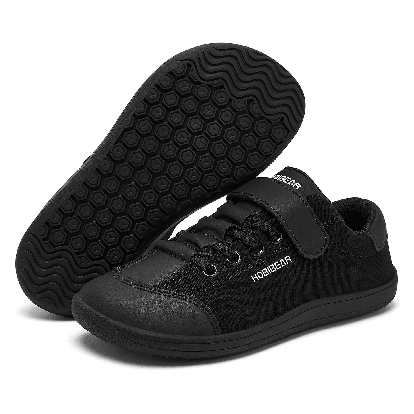 HOBIBEAR Kids Barefoot Shoes – Wide Toe Minimalist Sneakers for Boys & Girls, Lightweight Hook Loop, Artificial Leather & Fabric
