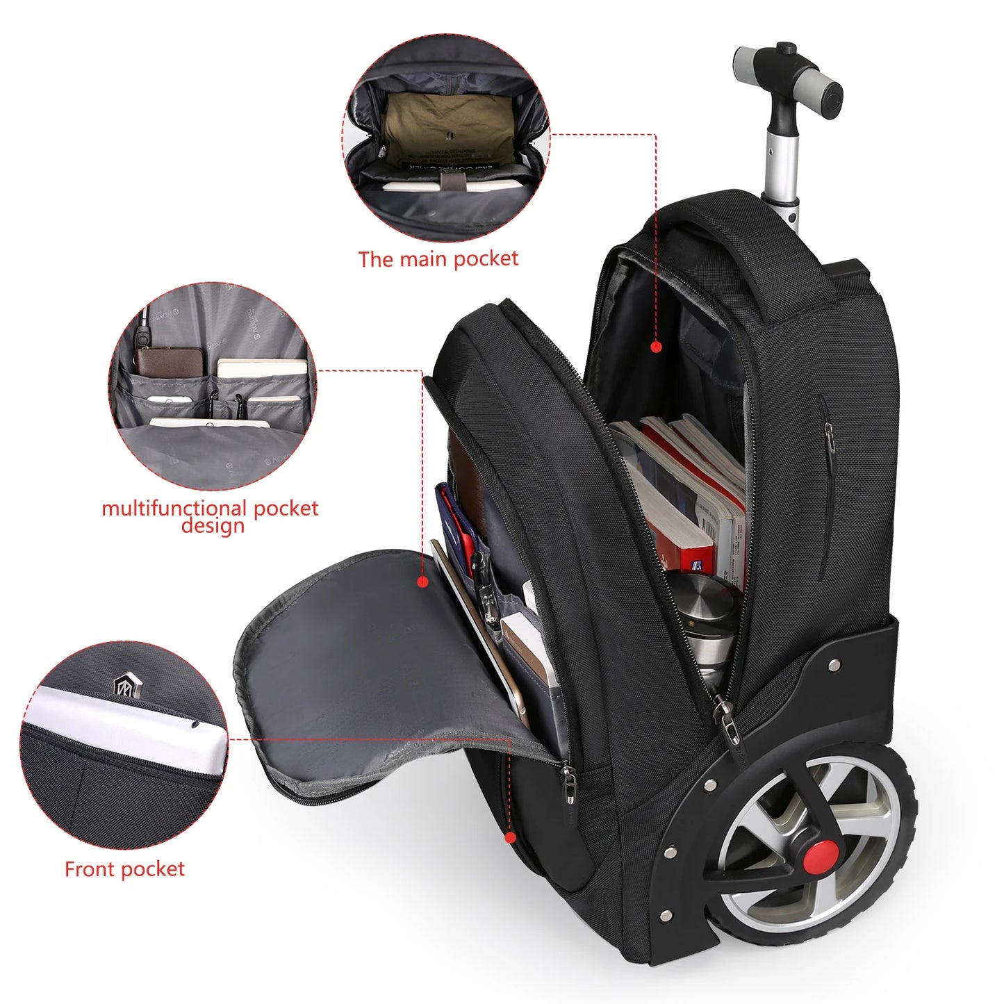 20-Inch Rolling Luggage Backpack – Large-Capacity Travel Suitcase with Wheels, Trolley Bag and Multifunctional Laptop Carry-On