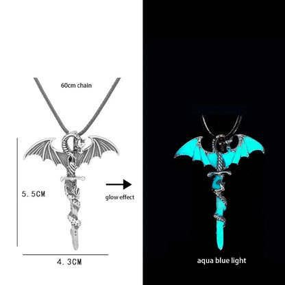Hip-Hop Rock Dragon Necklace – Stainless Steel Chain with Luminous Alloy Pendant, Glow-in-the-Dark Night Dance Jewelry
