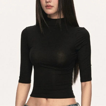 French Style O-Neck Half Sleeve T-Shirt – Summer Casual Office & Punk Women’s Top