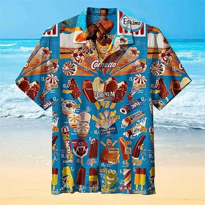 3D Ice Cream Hawaiian Shirt - Trendy Unisex Oversized Short Sleeve Beach Party Shirt