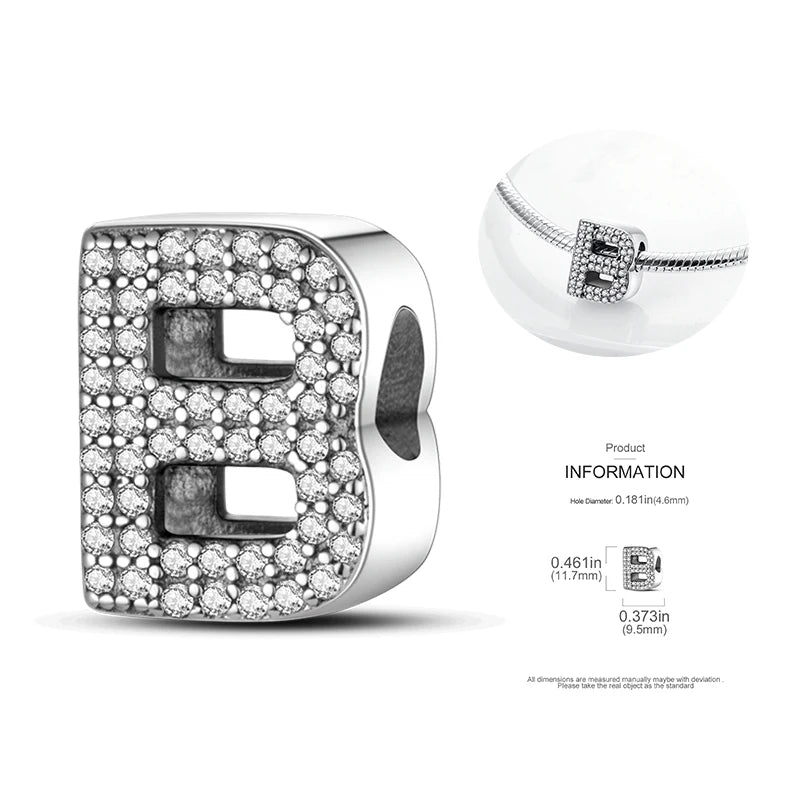 26 A-Z Alphabet Beads 925 Silver LOVE Letter Charms for 3mm Bracelets - CZ Zircon DIY Jewelry Gift