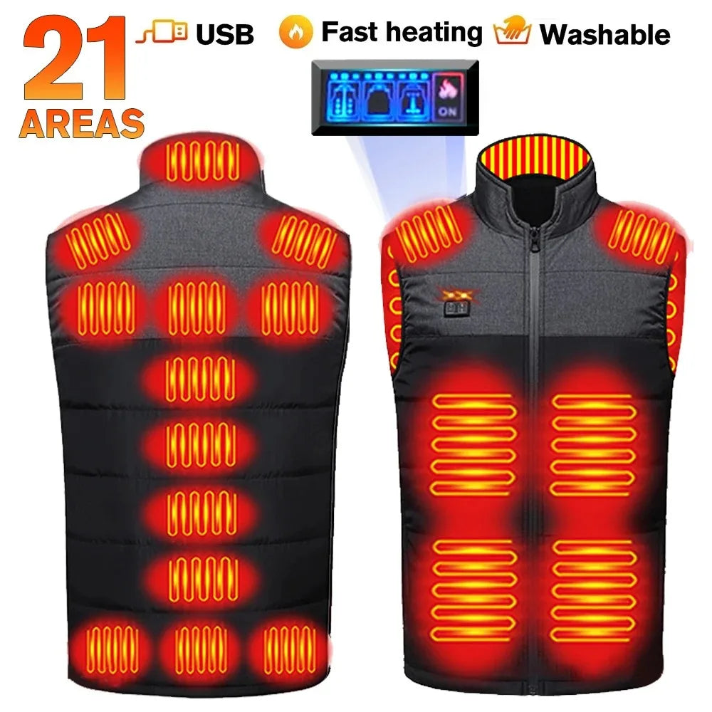 21-Zone USB Heated Jacket for Men & Women – Warm Self-Heating Vest & Coat for Skiing, Camping, Hiking, and Winter Wear