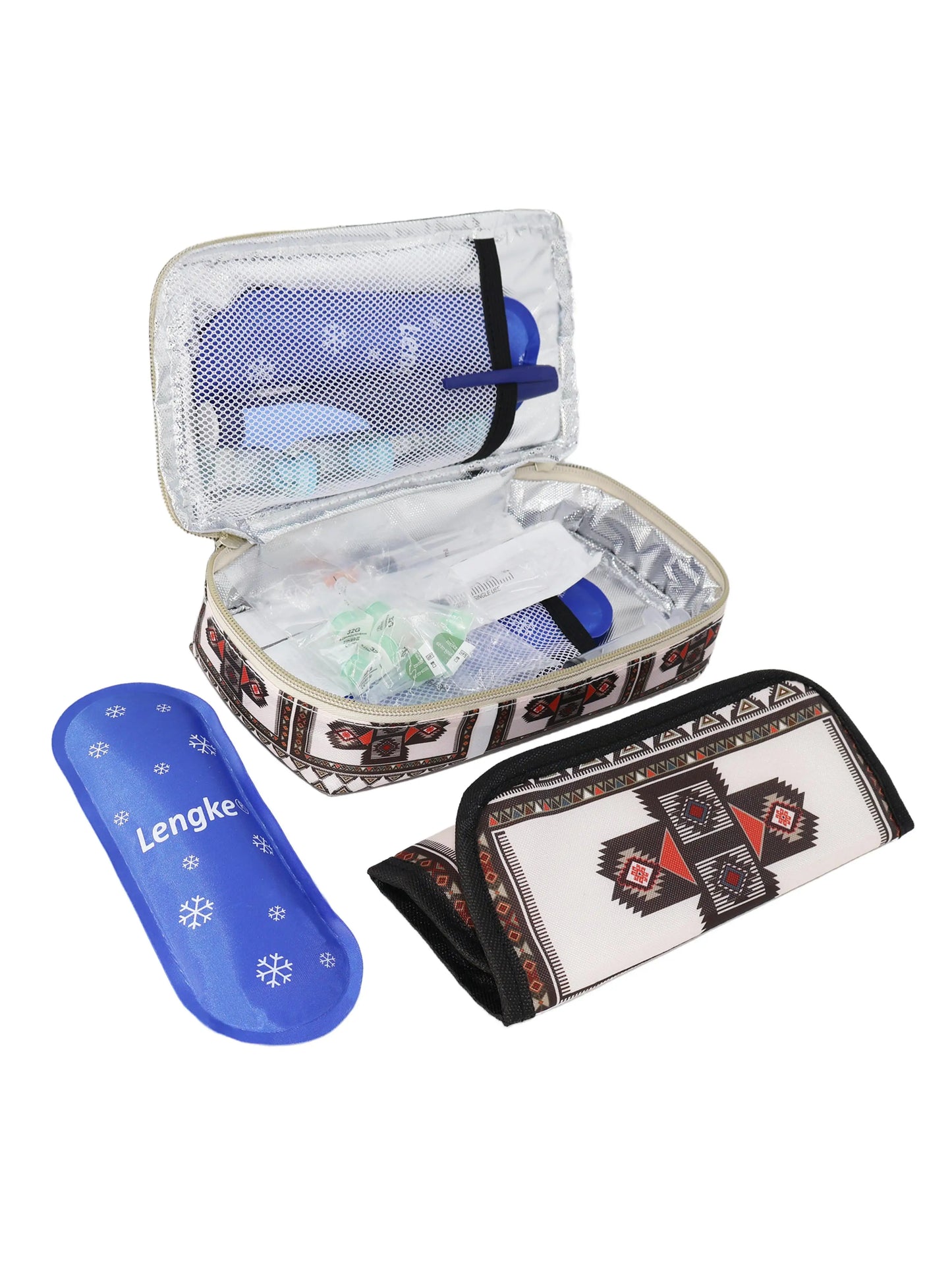 Large Portable Insulin Cooler Bag – Lightweight Boho Flower Print Travel & Outdoor Camping Medical Cooler