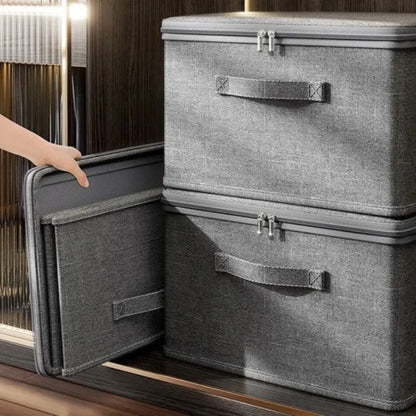 Foldable Linen-Look Storage Box - Large Zipper Wardrobe Organizer Bin for Clothes, Sweaters & Household Items