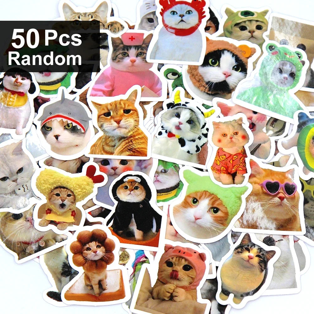 Funny Cartoon Cat Stickers – 100/500/1000-Piece Cute Waterproof-Style Decals for Laptops, Phones, Bikes and Luggage