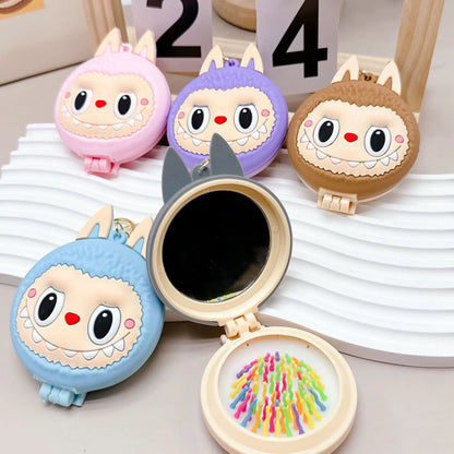 Kawaii Labubu Monsters Zimomo Mococo Comb Mirror Keychain – Cute Portable Air Cushion Comb Gift for Girls