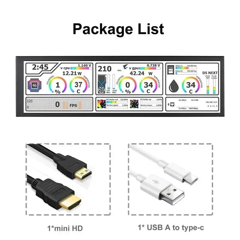 Portable Stretched Monitor - 1920x440 IPS LCD Display for Raspberry Pi, AIDA64 PC & Laptop Setup