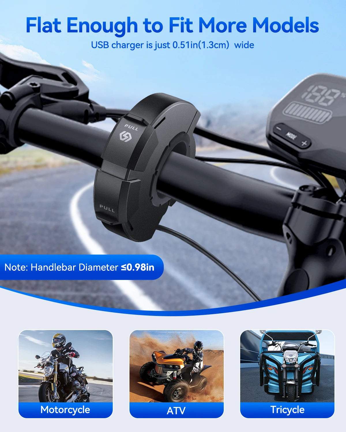 Extractme QC3.0 30W USB Fast Charger – Waterproof Motorcycle Handlebar Mount for Bikes & Cameras