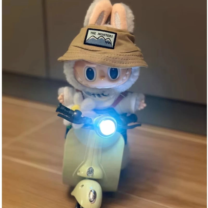 Mini Electric Retro Motorcycle Toy – Dazzling Spin for Labubu Dolls & Pets, Children’s Birthday Gift