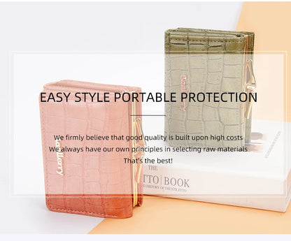 Baellerry Short Women’s Wallet — Crocodile Pattern Coin & Card Holder with Photo Slots, Hasp Purse for Girls