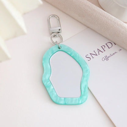 Mini Resin Makeup Mirror Keychain - Irregular Portable Touch-Up Mirror Bag Charm for Purses & Backpacks