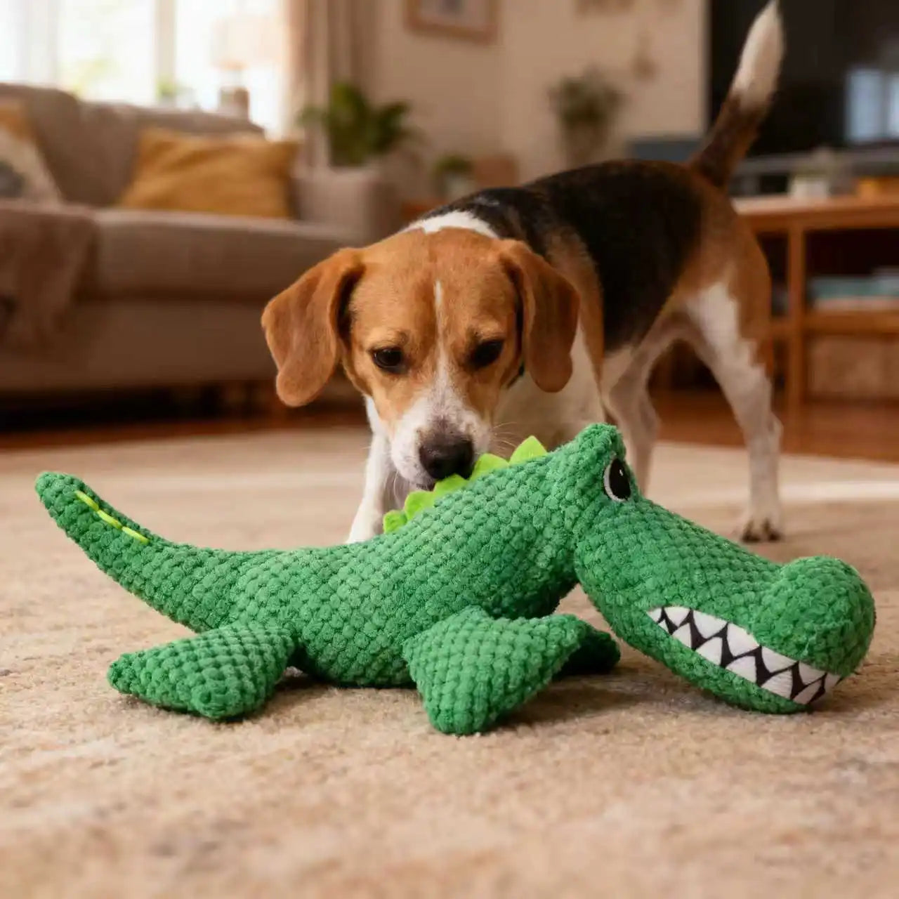 Durable Dinosaur Plush Pet Toy - Squeaky Interactive Chew Toy for Cats and Dogs, Double-Layer Fabric Design