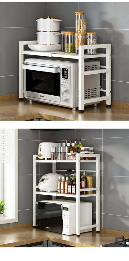 Adjustable Microwave Oven Kitchen Shelf – Free-Standing Metal Spice & Storage Rack