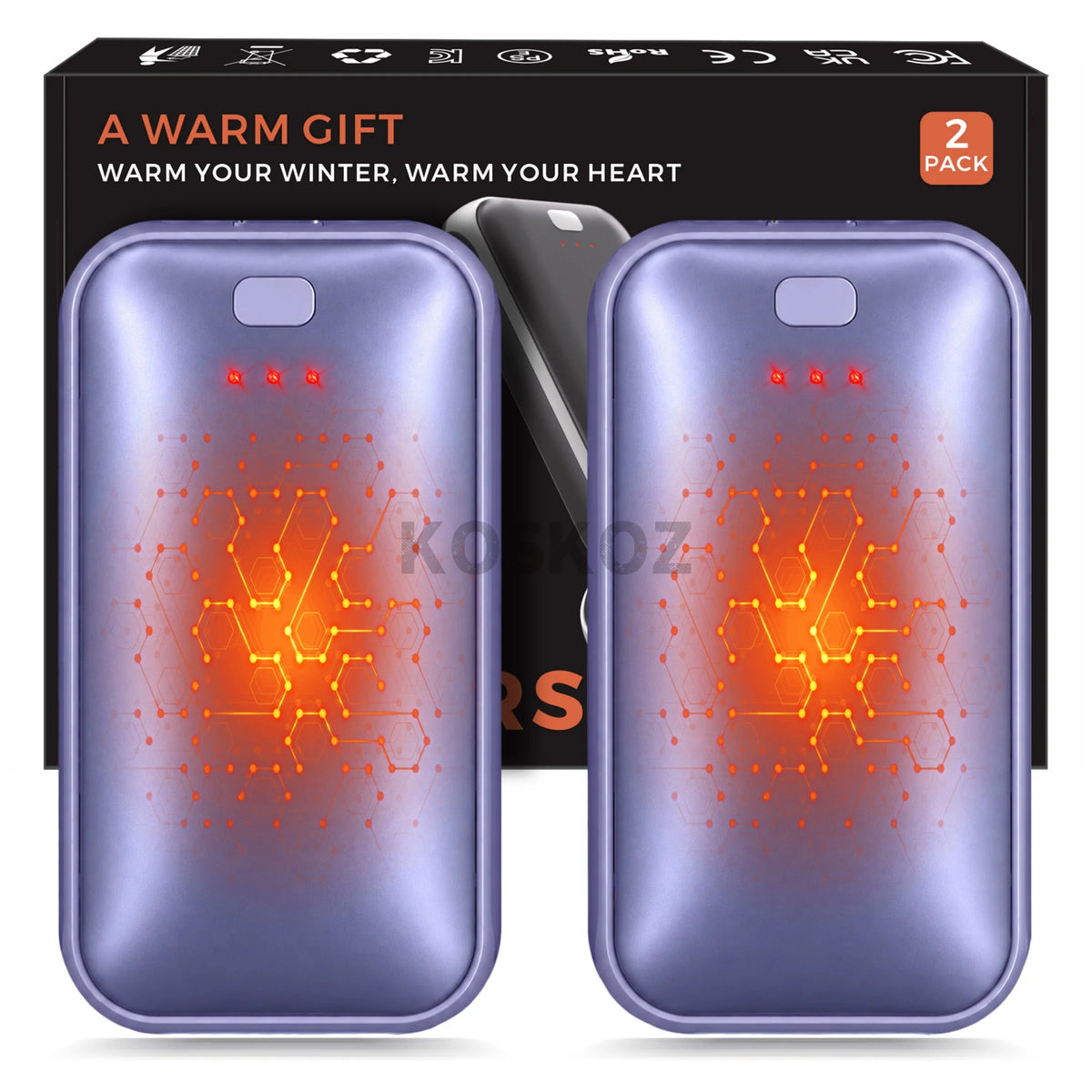 Rechargeable Hand Warmers 2-Pack - Slim USB-C Pocket Heaters with 3 Adjustable Heat Settings for Camping & Outdoor Use