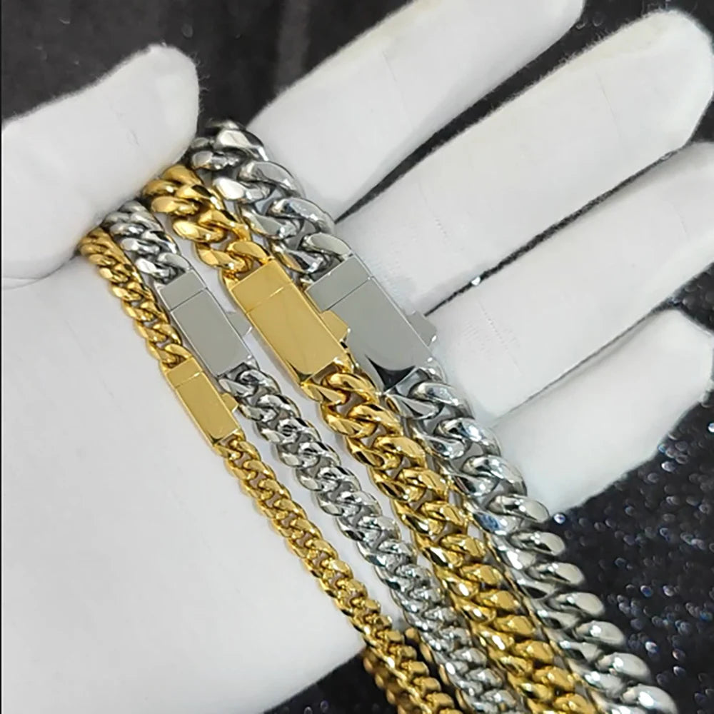 NUOYA Custom Logo Stainless Steel Miami Cuban Link Chain Necklace – Hip Hop Jewelry for Men, Cuban Link Necklace