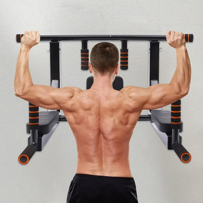 Multi-Grip Wall Mount Pull-Up Bar & Dip Station – Heavy-Duty Home Gym Fitness Equipment