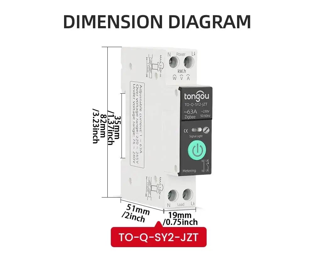 TUYA WiFi/ZigBee Smart Circuit Breaker – MCB with Over Current & Under Voltage Protection, Power Metering, 1-63A Remote Control Switch
