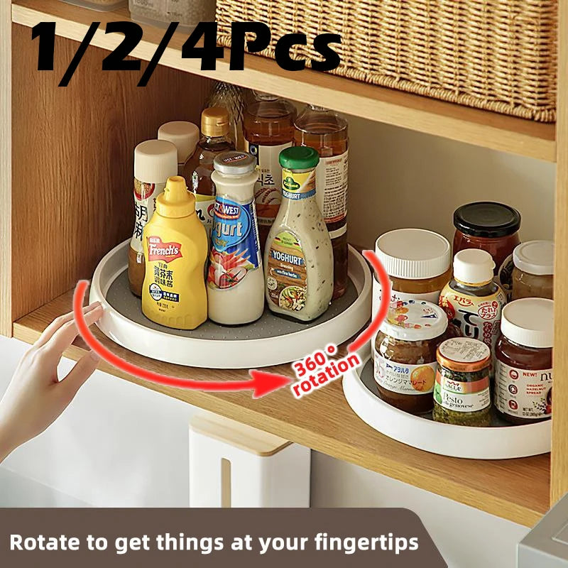 1/4PCS 360° Rotatable Anti-Slip Kitchen Storage Rack – Round Multi-Functional Organizer for Condiments & Tableware