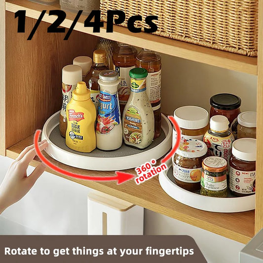 1/4PCS 360° Rotatable Anti-Slip Kitchen Storage Rack – Round Multi-Functional Organizer for Condiments & Tableware