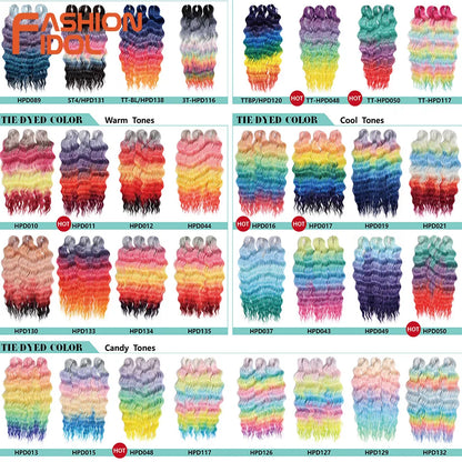 FASHION IDOL 24" Deep Wave Crochet Hair - 3-Piece Synthetic Water Wave Braiding Extensions, Ombre Rainbow Twist Hair