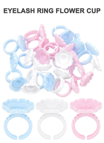AILEISHI 100PCS Disposable Eyelash Glue Cup Rings – Lash Extension Pigment Holder Tattoo Makeup Tools
